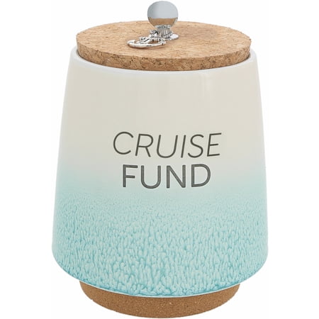 Pavilion - Cruise Fund 6.5-inch Unique Ceramic Piggy Bank Savings Bank Money Jar with Cork Base Cork Lid with Hanging Anchor Charm, Ombre Teal