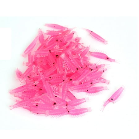Unique Bargains 100 Pcs Silicone Pink Shrimp Shape Artificial Fish Bait Lures Fishing Stosh