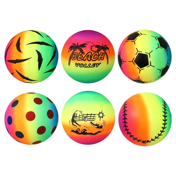 KAKOWELY 6 pelotas de arcoíris inflables de verano para piscina, pelotas de playa coloridas para niños