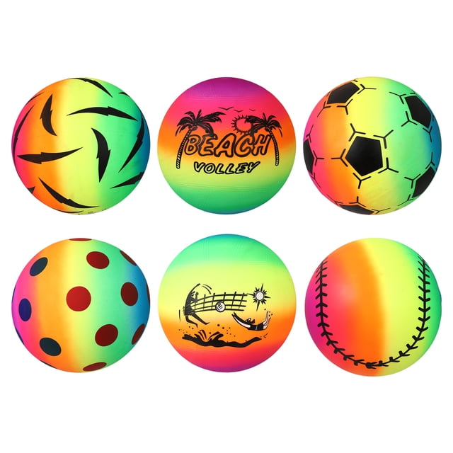 KAKOWELY 6 pelotas de arcoíris inflables de verano para piscina, pelotas de playa coloridas para niños