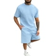 thumbnail image 2 of Domuza Mens Casual 2 Piece Outfits-Short Sleeve Athletic Set Oversize T-Shirts Drawstring Tracksuit Set Sky Blue 2XL, 2 of 5