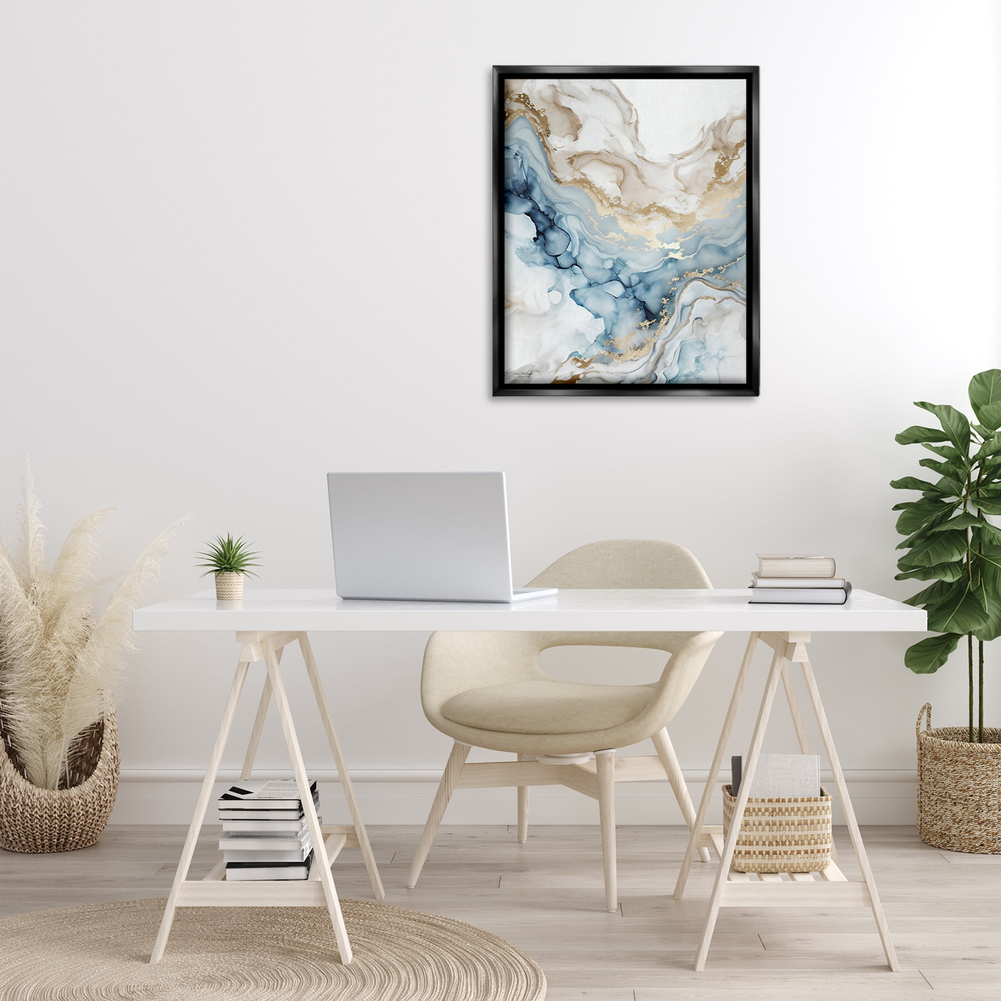 Stupell Industries Chic Geode Pattern Abstract Painting Black Floater Framed Canvas Art Print Wall Art, 25 x 31
