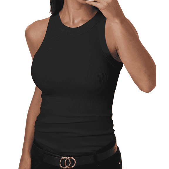MLDRA Women’s Sleeveless Tank Top Ribbed High Neck Racerback Fitted Casual Basic Summer Top 2026 Black