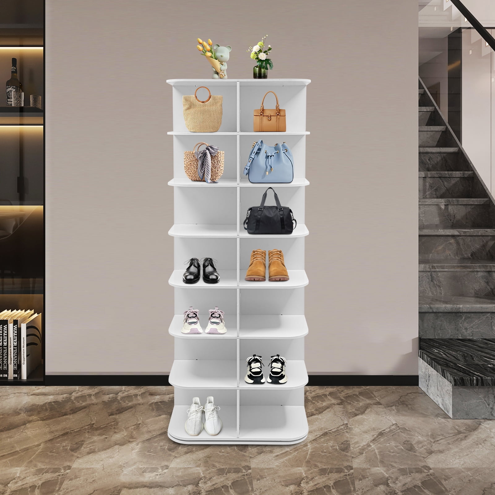 7-Tier Rotating Shoe Rack 360° Spinning Square Shoe Tower 28-Pair Large Capacity Shoe Organizer