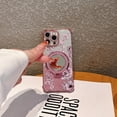 thumbnail image 4 of for iPhone 16 Plus Case with Diamond Mirror Kickstand, [Compatible with Magsafe][Reinforced Conner Bumper][Glitter Bling Floral Design] Luxury Shinny Electroplated Edge for Women Girls-Pink, 4 of 16
