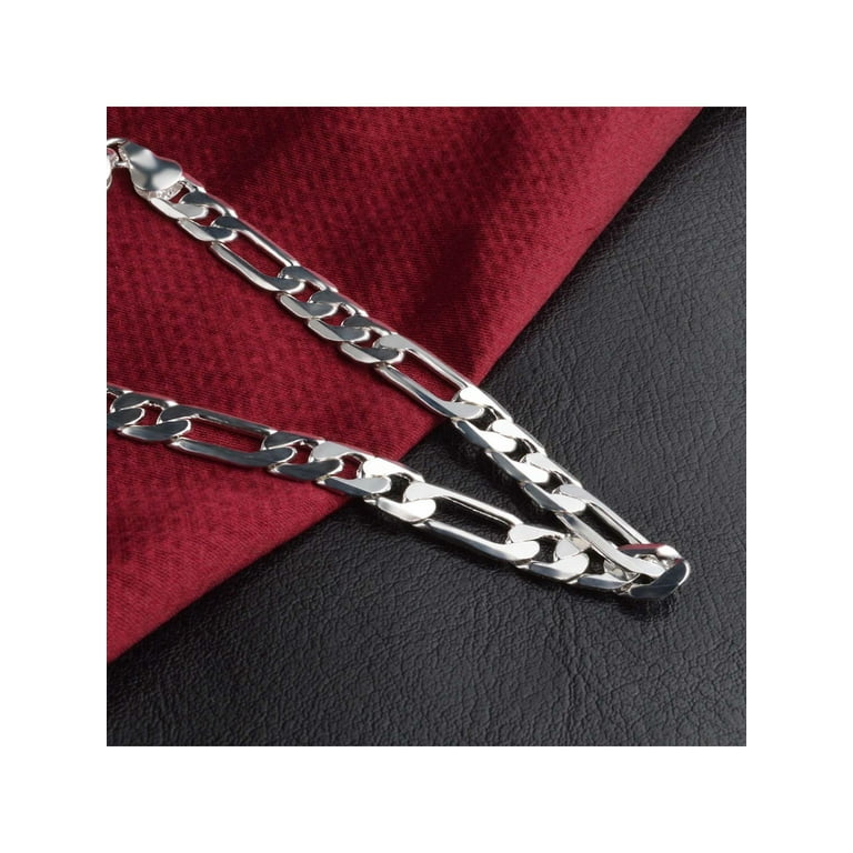 Women 20cm Silver Italian 5mm Diamonds Cut Figaro Chain Bracelet