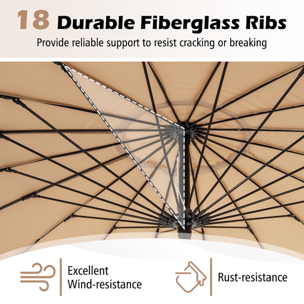 Spaco 9 Feet Round Patio Umbrella with 18 Fiberglass Ribs-Tan, Patio Offset Umbrella with Easy Tilt Adjustment, Outdoor Cantilever Hanging Umbrella