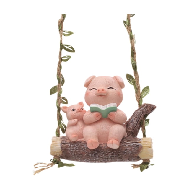 Estatua de jardín de animales swing, linda figura de cerdo, manualidades decorativas, adorno de resina, escultura colgante