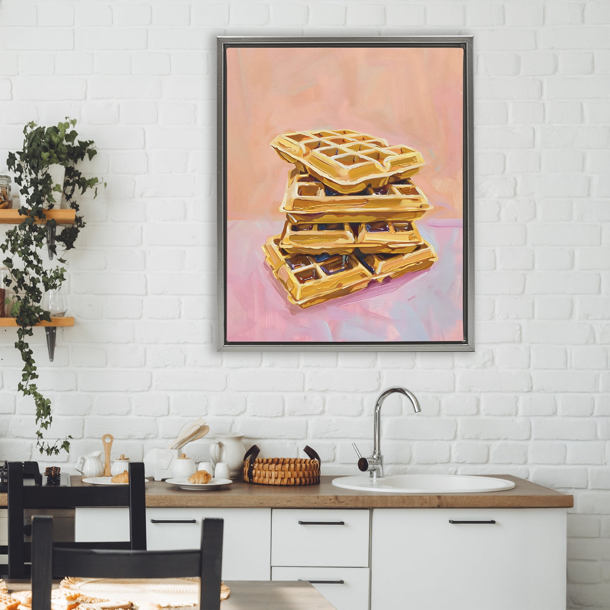 Stupell Industries Stack of Fluffy Waffles Gray Framed Floater Canvas Wall Art, design by The Prints Vibe