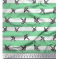 thumbnail image 1 of Soimoi Green Poly Georgette Fabric Stripe & Flying Swift Bird Printed Fabric 1 Yard 42 Inch Wide, 1 of 3