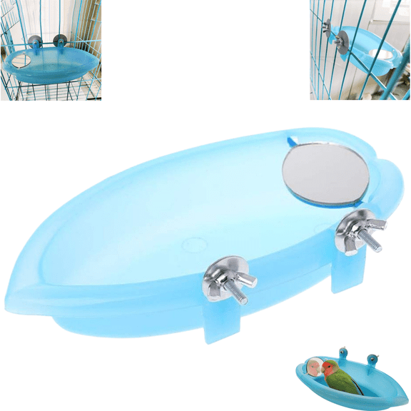 Parrot Hanging Bath Tub with Mirror, Portable Cage Mount Bird Bath Box, Pet Cleaning Accessory for Budgies Small Birds