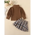 thumbnail image 3 of Bagilaanoe 2PCS Toddler Baby Girls Skirt Set Ribbed Long Sleeve Turtleneck Pullover Tops + Plaid Skirt 12M 18M 24M 3T 4T 5T 6T Kids Fall Casual Outfits, 3 of 9