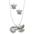 thumbnail image 1 of Delight Jewelry Silvertone Birds Nest with Eggs Silver tone Guardian Angel Charm Necklace and Stud Earrings, 1 of 4