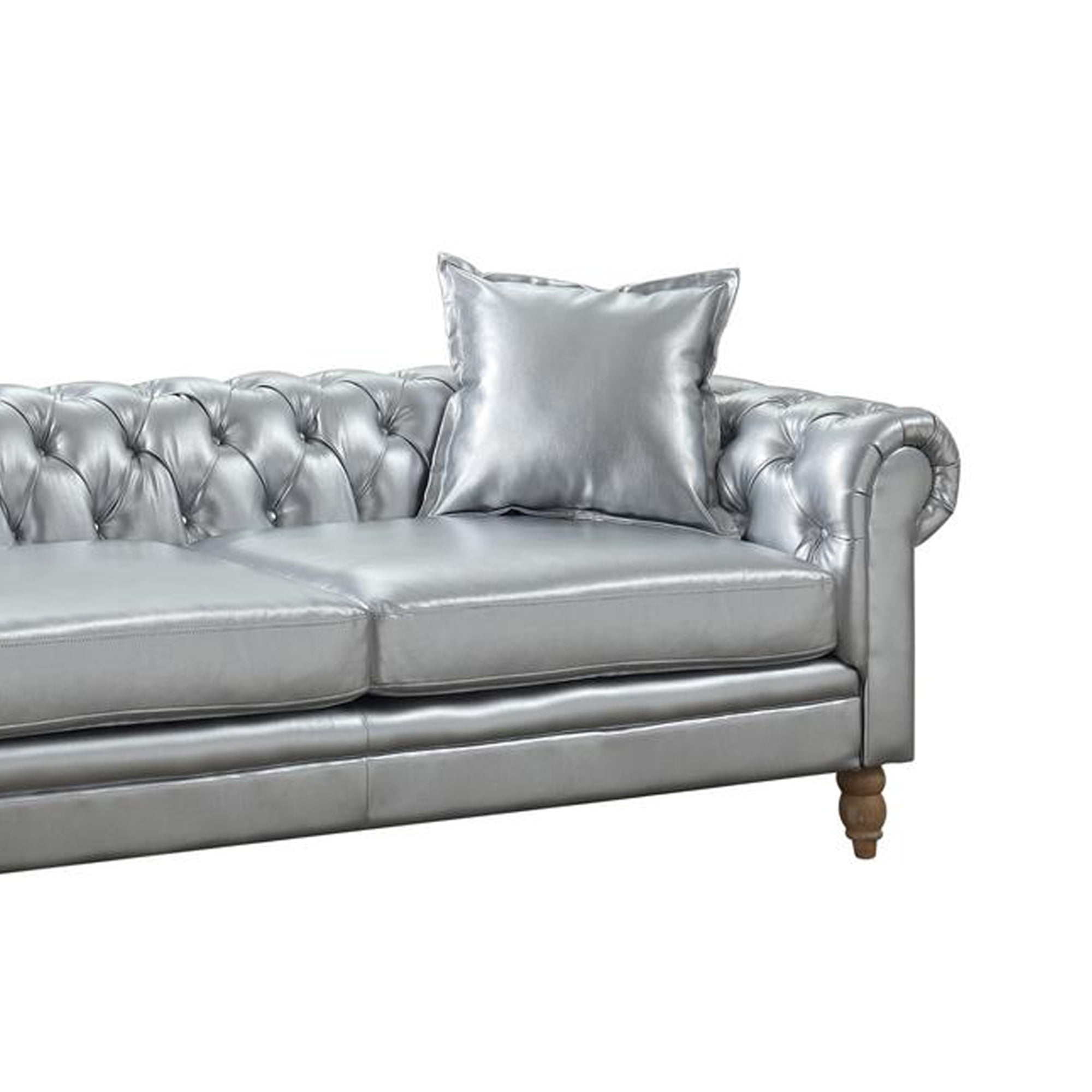 Button Tufted Fabric Upholstered Chesterfield Sofa with Rolled Arms