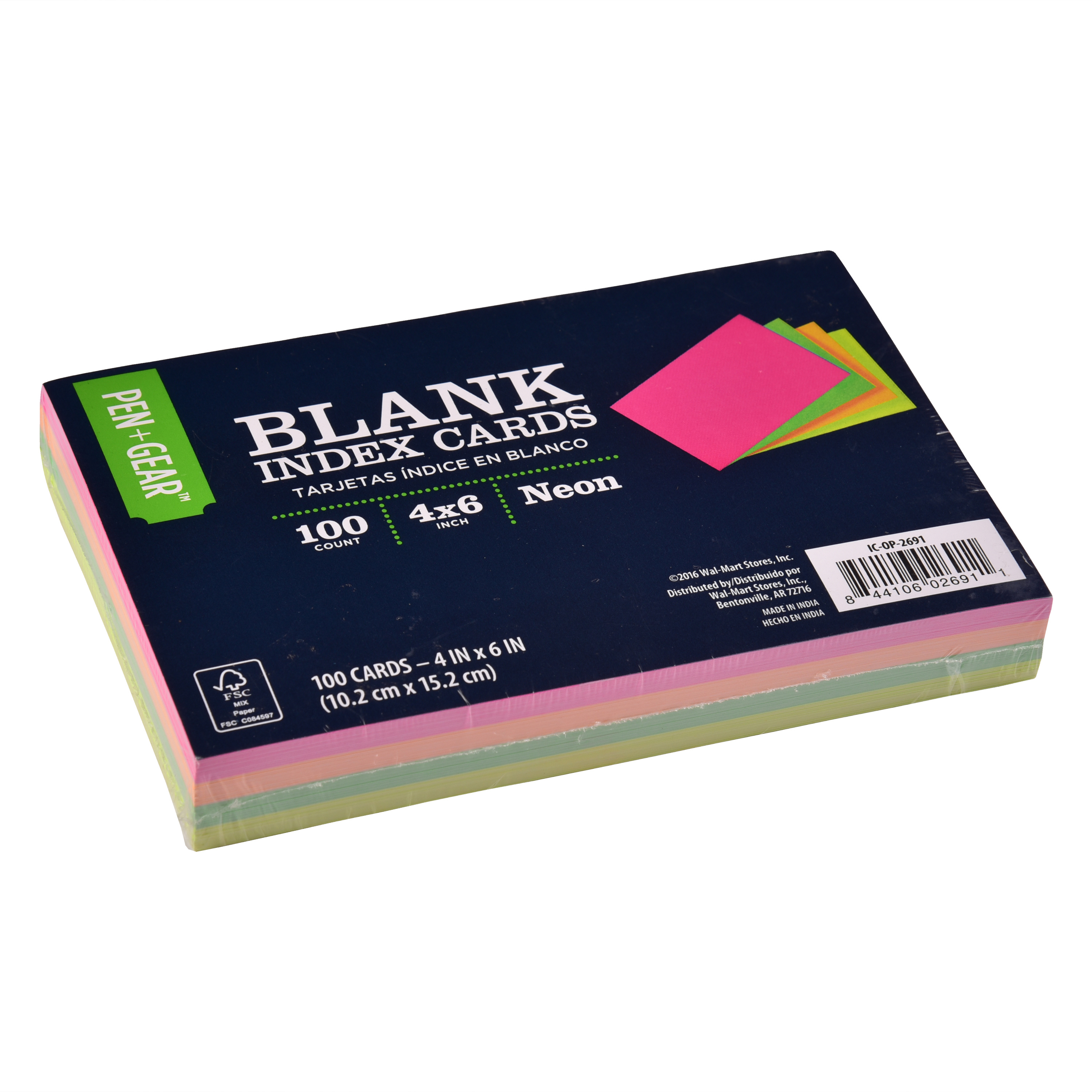 Pen + Gear Unruled Index Cards, Assorted Neon Colors, 100 Count, 4" x 6