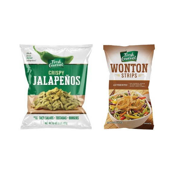 Fresh Gourmet Lightly Salted Crispy Jalapenos and Authentic Wonton Strips Variety Pack, 16 oz