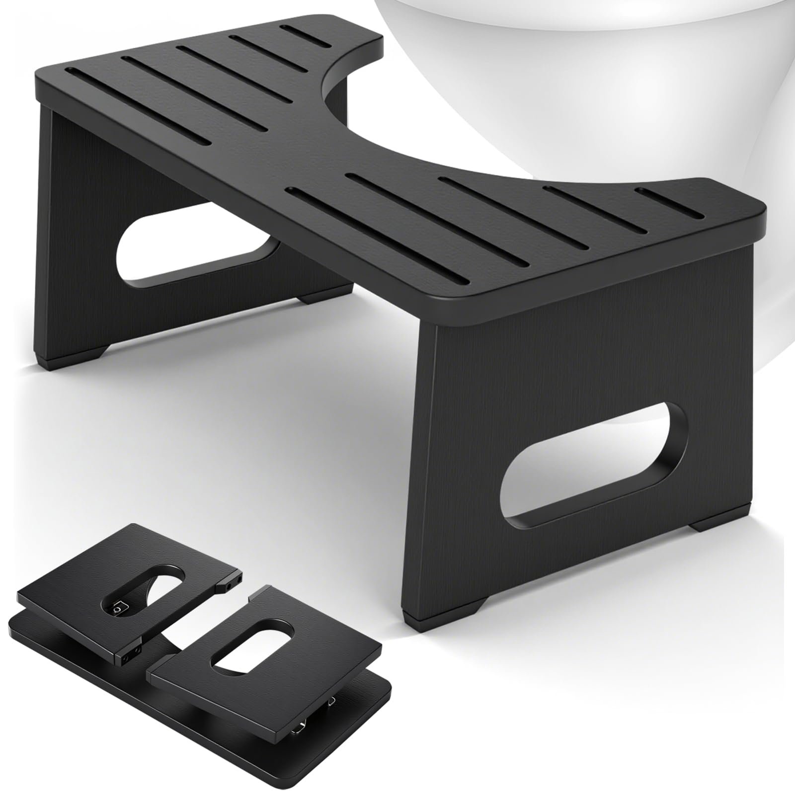 Foldable Toilet Stool 7 Inch Poop For Bathroom Squat Adults Dual Anti-slip Potty Step Pooping Improve Squattingure Andfort Seniors Black