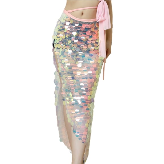 Kilaqueen Skirts for Women Sparkle Sequin Elastic Waist Side Slit Midi Skirt Fashion Concerts Night Out Club Party Skirts