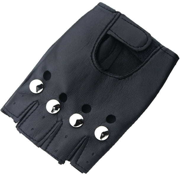 Guantes de cuero desechables con medio dedo y diseño de rayo punk para adultos y niños con remaches