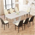 thumbnail image 2 of Expandable Dining Table Set for 8 with PU Chairs, U-Shaped Legs Modern Kitchen Table Set in Beige Grey or Black, 2 of 10