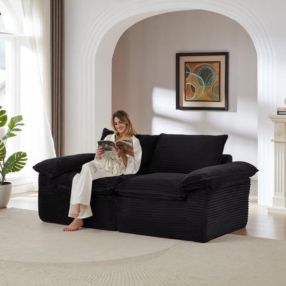 Kosynda 80"W Cloud Loveseat Sofa, Modular Sectional Couch Boneless Couches with Corduroy Upholstered for Living Room, Bedroom, Office, Black