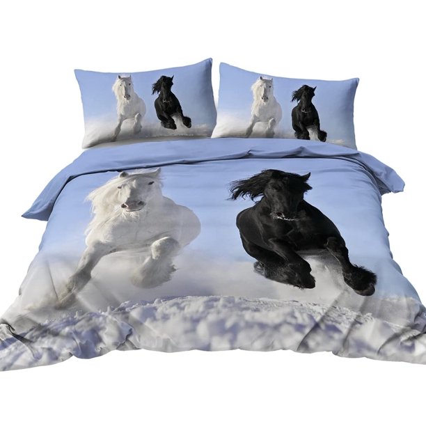 3D Horse Duvet Cover King Winter Horse Black And White Bedding Bed