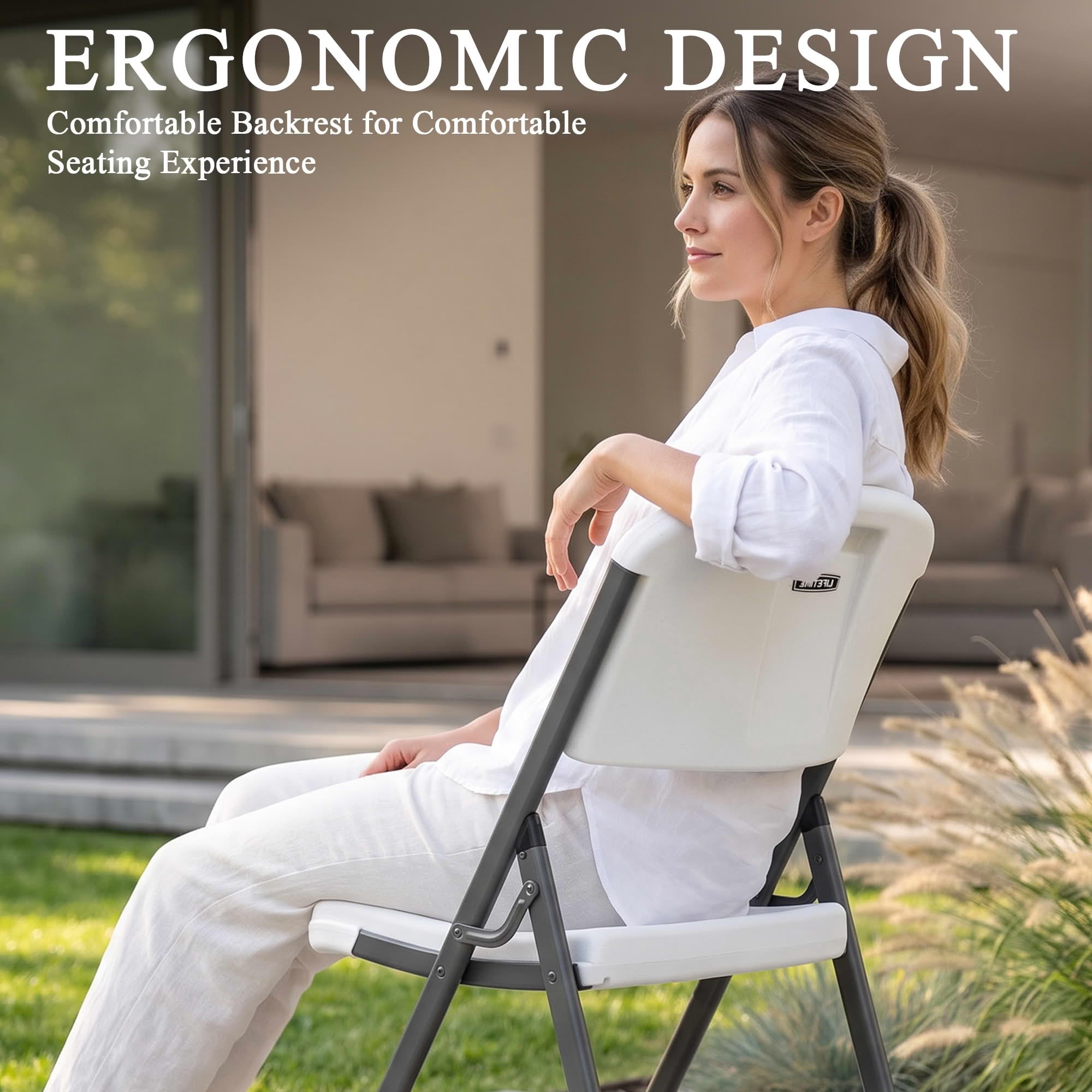 MAYEERTY White HDPE Folding Chairs 10 Pack, 600LB Capacity Powder Coated Steel Stackable UV Water Resistant Event Chairs