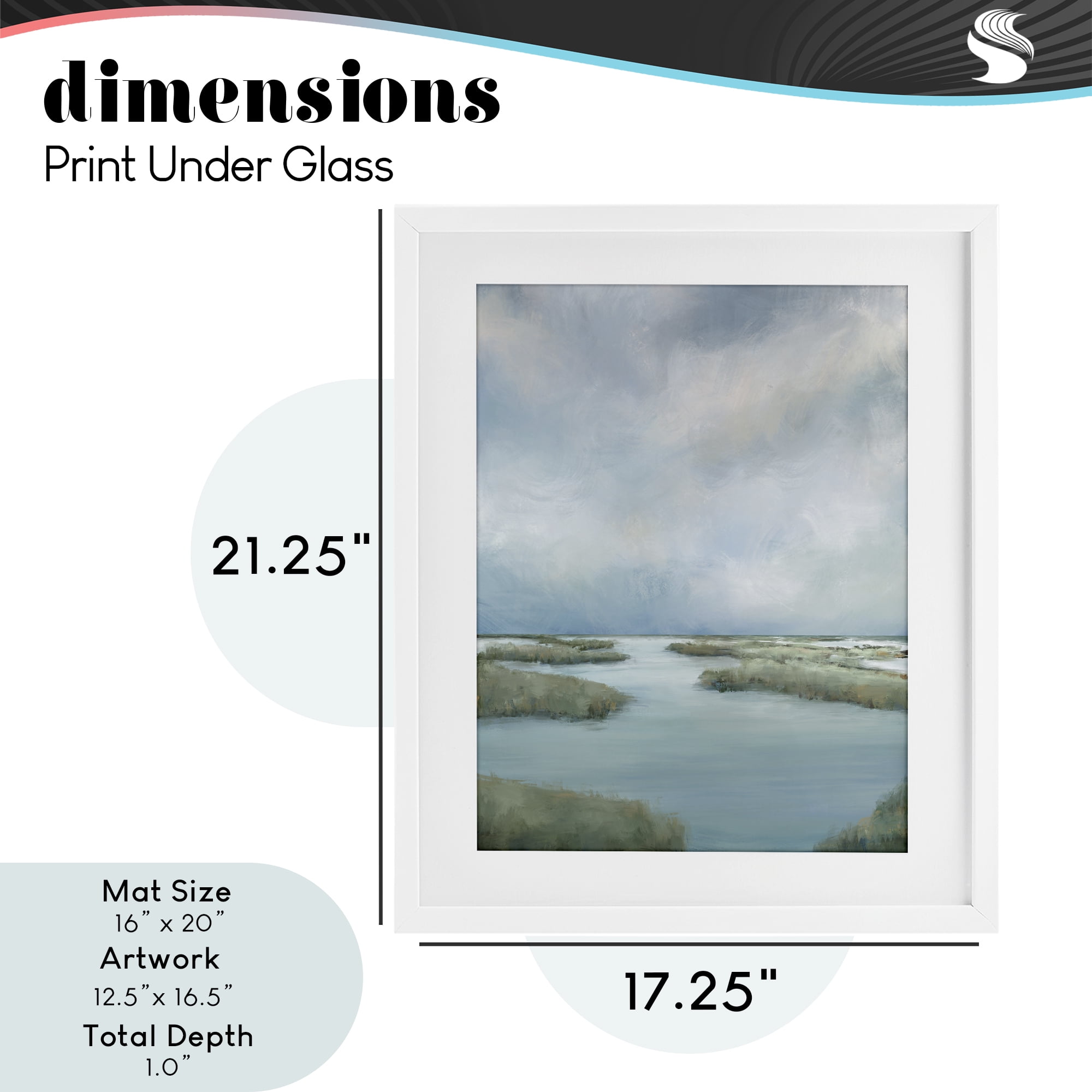 Hazy Marsh Land View White Framed Print Under Glass, design by Leah Noel Art