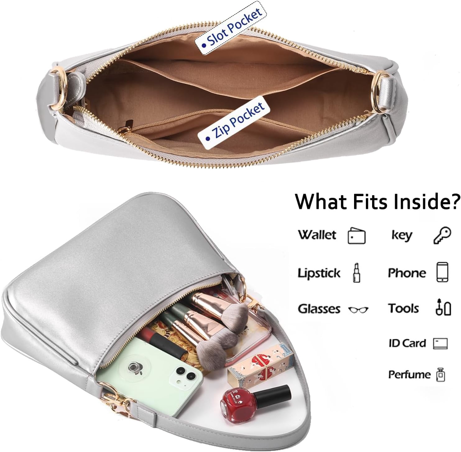 Clutch Tote Handbags with 2 Removable Straps and Zipper Closure Crossbody Bags Shoulder Purse Handbag for Women