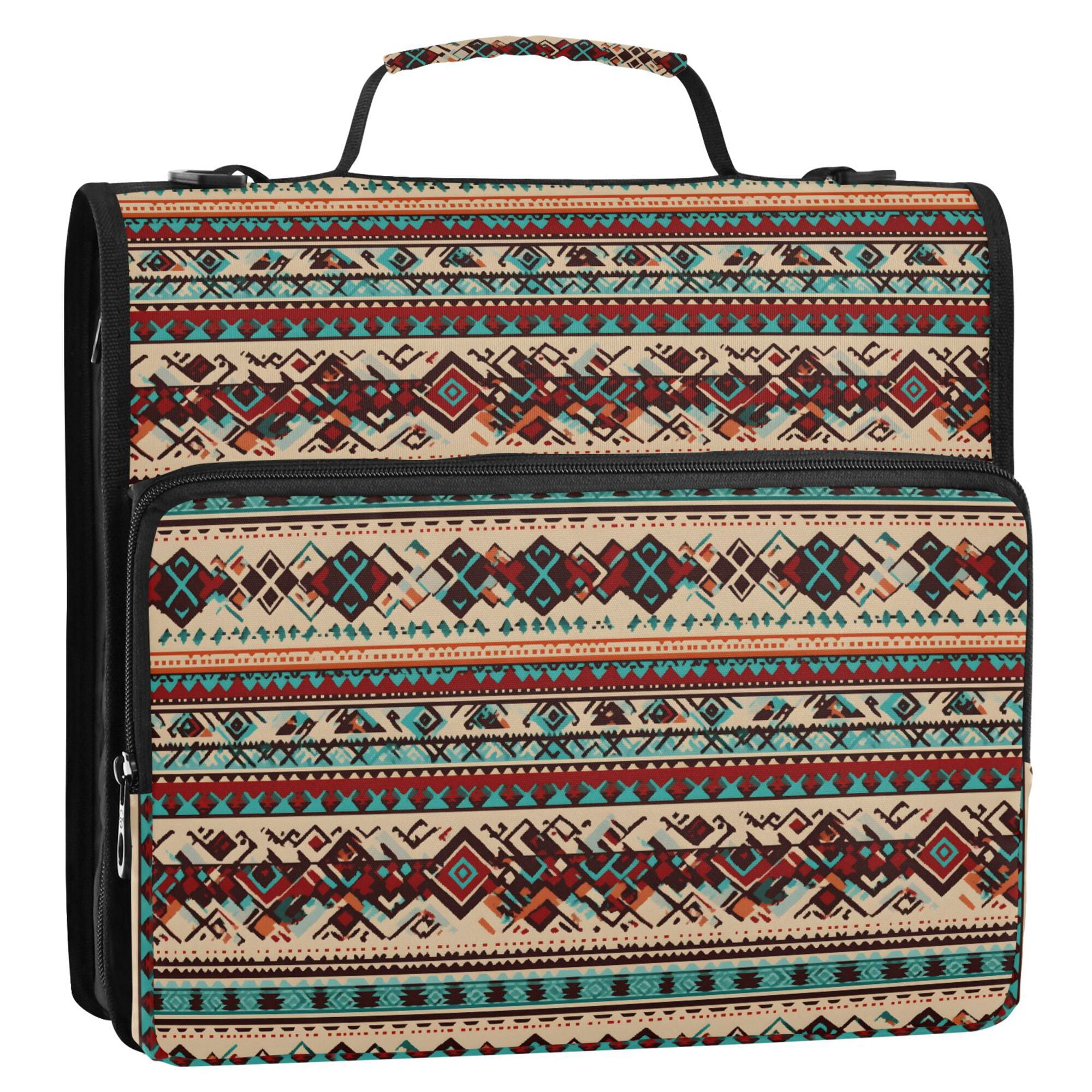 FORMRS Zipper Binder with Shoulder Strap 2-inch Ring 500 Sheet Capacity File Bag, Tribal Art