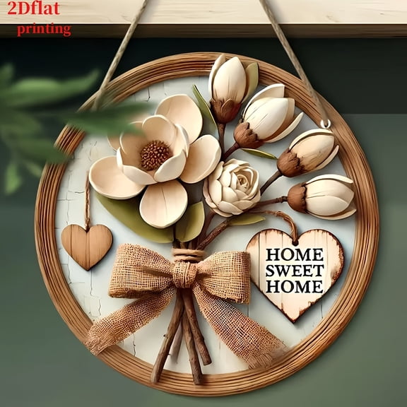 HELLOYOUNG Modern Magnolia Welcome Sign Round Wood Decor 7.87 Inch Rustic Home Sweet Home Wall Art, Burlap Bow Housewarming Gift for Women Anniversary