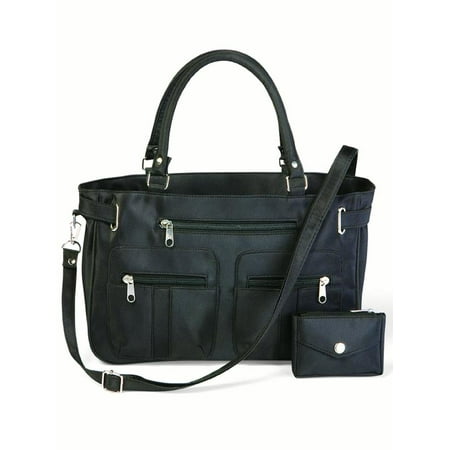 Black Fendi Spy Bag Women's Stylish Double-Handle Zippered 6-Pocket Microfiber Handbag and Matching Coin Purse, One-Size, Black ()