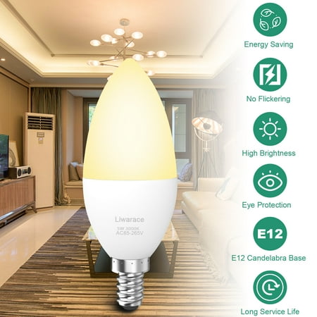 

Elegant Choise LED Candelabra Bulbs 60 Watt 6000K E12 Energy Saving Warm Lights