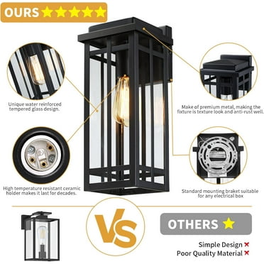 13.8'' Outdoor Wall Light Fixtures 2 Packs, Black Porch Lights Outdoor Lighting for House, Exterior Lighting Fixtures Wall Lanterns, Waterproof Modern Outside Sconce Lights for Front Door, Garage