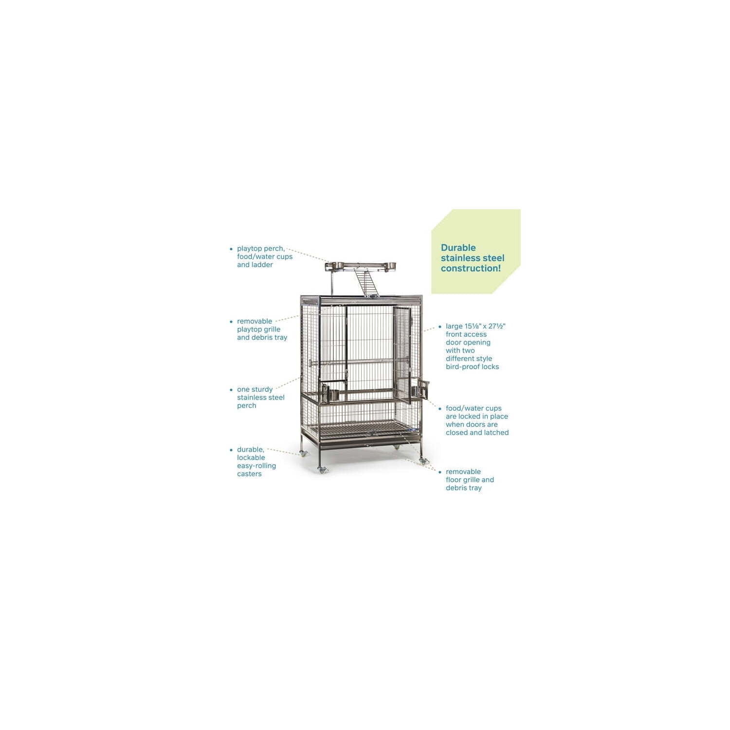 Stainless Steel Bird Cage - Spacious & Durable Bird Habitat