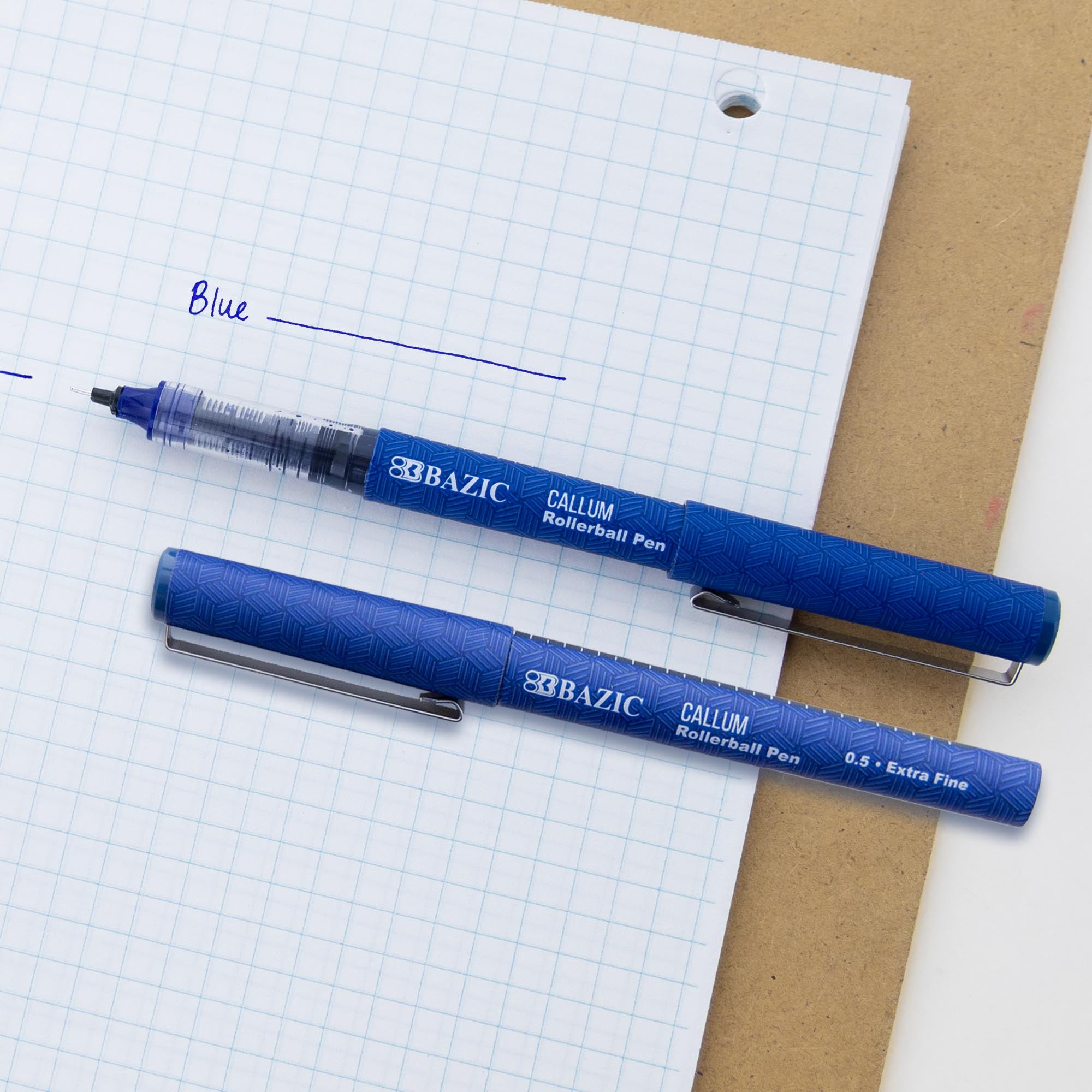 BAZIC Callum 0.5mm Rollerball Pen, Blue Ink Needle Tip Fine Point Ink Pens (2/Pack), 4-Packs