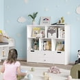 thumbnail image 6 of Homfa Kids Toy Storage Organizer, 5 Cubby Children Bookcase and Bookshelf with 4 Drawer on Wheels for Playroom, White, 6 of 7
