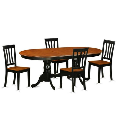 Wood Dining Room Sets East West Furniture PLAN5-BCH-W Wood Seat Dining Room Set - Table with 4 Solid Chair, Black & Cherry - 5 Piece ()