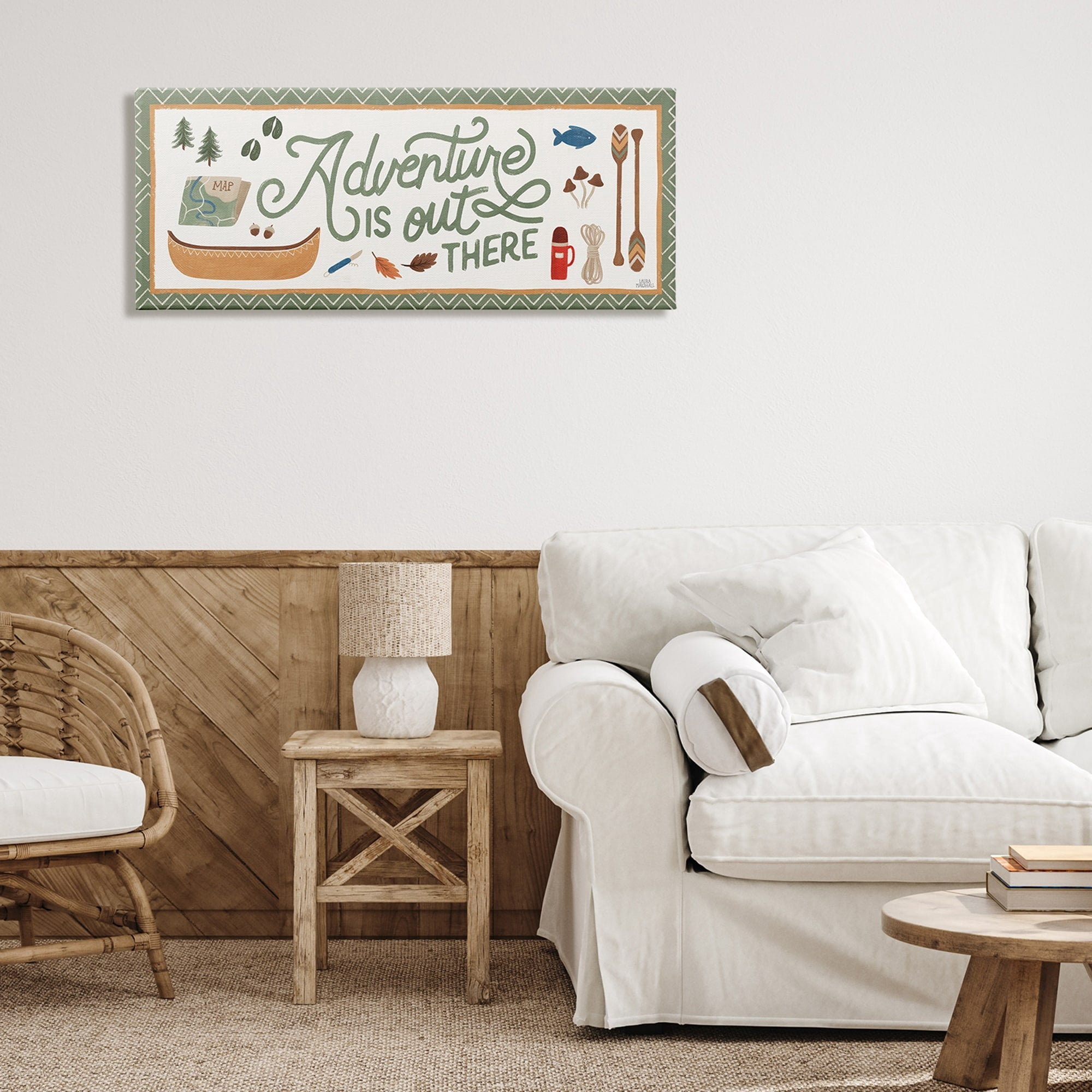 Stupell Industries Adventure Out There Calligraphy Sign Autumn Cabin Theme , 40 x 17, Design by Laura Marshall