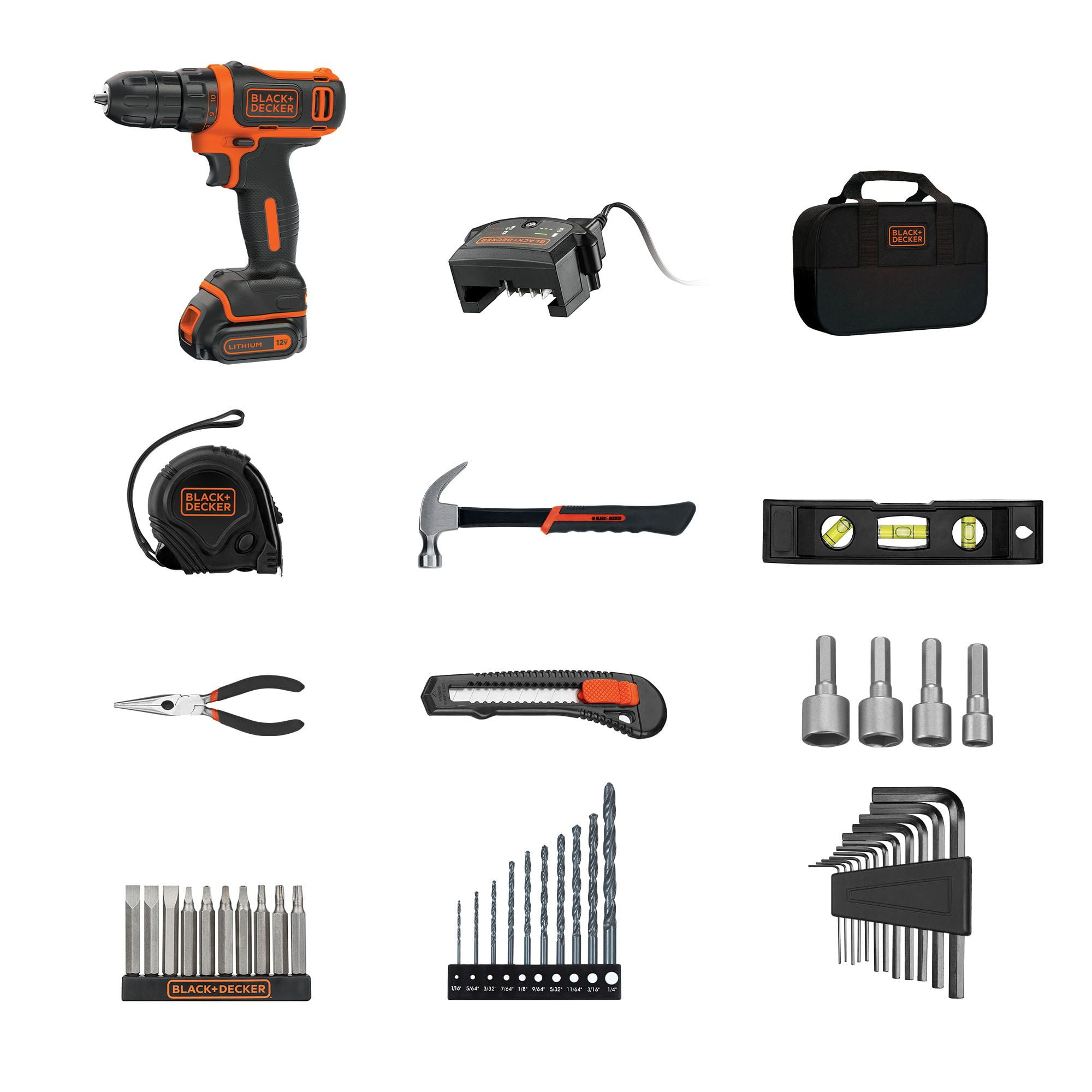 BLACK+DECKER BCPK1249C 12V MAX Dill and 42 piece Home Project Kit Tool Sets  