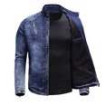 thumbnail image 4 of gbyLJF Men's Fleece Denim Jackets Vintage Washed Long Sleeve Top Coat Fall/Winter Stand Up Collar Jacket with Pockets, 4 of 9
