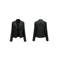 thumbnail image 3 of Sedceaty Women's Faux Leather Jacket, Long Sleeve Lapel Zip Up Moto Biker Short Coat with Pockets, 3 of 4
