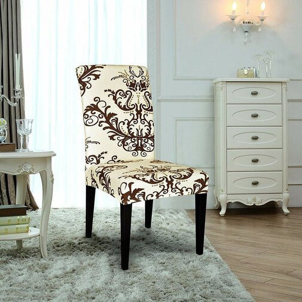 Subrtex Stretch Vector Floral Dining Chair Slipcover (Set of 2, Coffee)