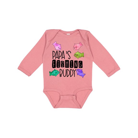 Inktastic Papa's Fishing Buddy with Colorful Fish Boys or Girls Long Sleeve Baby Bodysuit