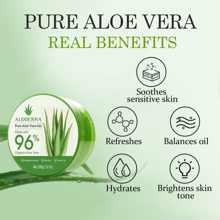 ALODERMA Organic Pure Aloe Vera Gel Made with 96% USDA Organic Certified  Aloe Vera within 12 Hours of Harvest (200g, 7.0 oz), Suitable for All Skin  ...