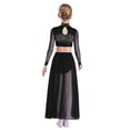 thumbnail image 2 of TiaoBug Modern Dance Dress for Girls Shiny Rhinestone Long Sleeve Crop Top with Skirt Lyrical Dance Outfits Black 8, 2 of 6