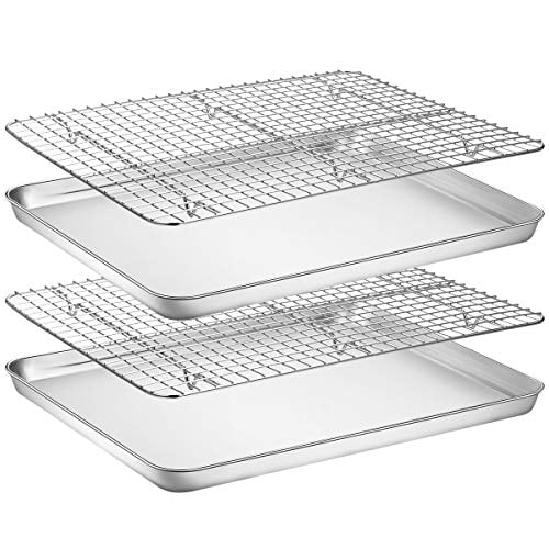 Size 16 x 12 x 1 inch Stainless Steel Cookie Sheet Baking Pan Non Toxic & Heavy Duty & Mirror Finish & Rust Free & Easy Clean Wildone Baking Sheet Set of 2 