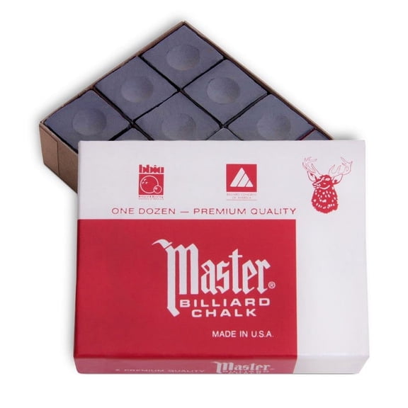 Master Billiard Premium Pool Cue Chalk - 1 Dozen - Made in the USA - Charcoal