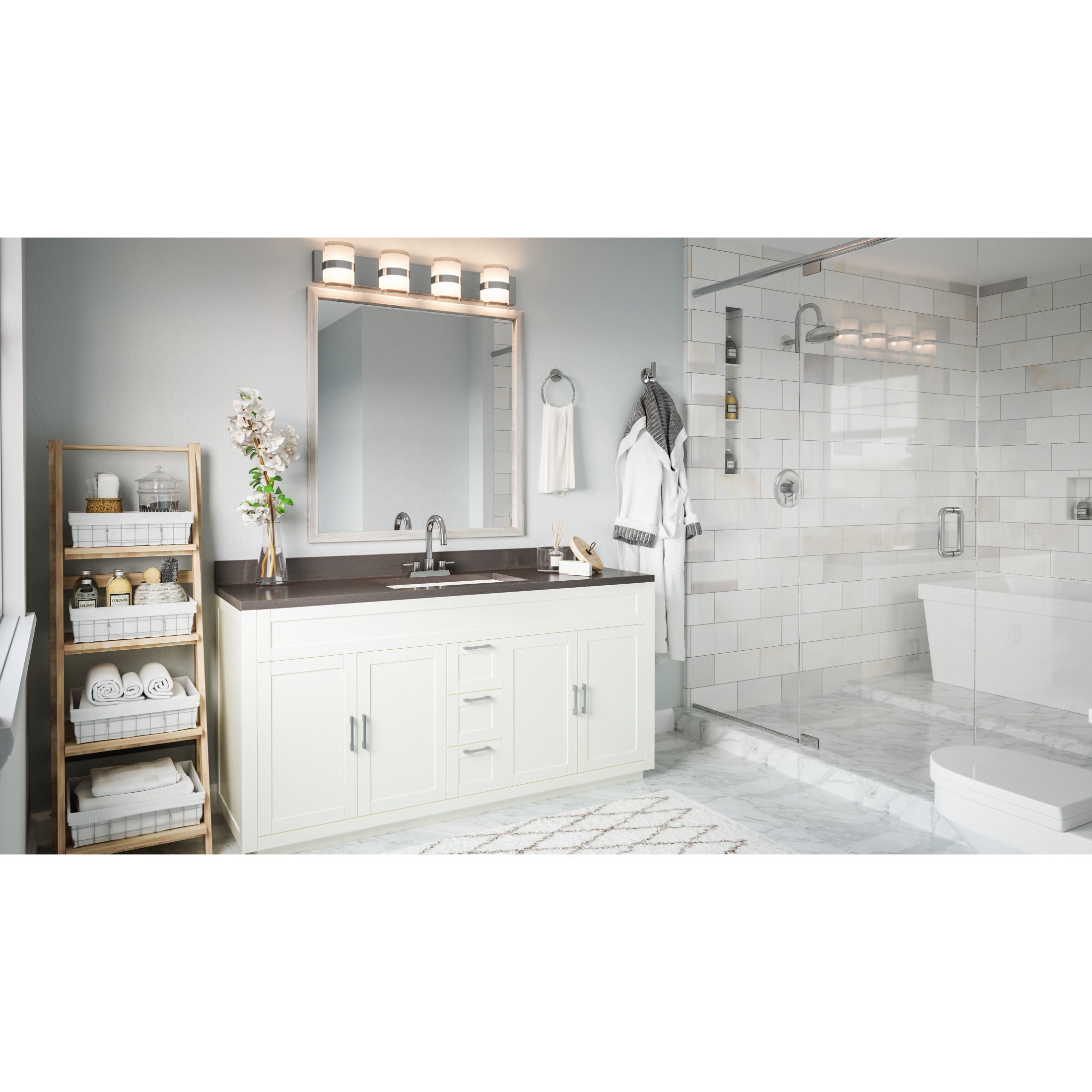 Haswell Integrated LED 4-Light Indoor Bathroom Vanity Light Frosted Glass for Over the Mirror, Polished Chrome – Design House, WM157779