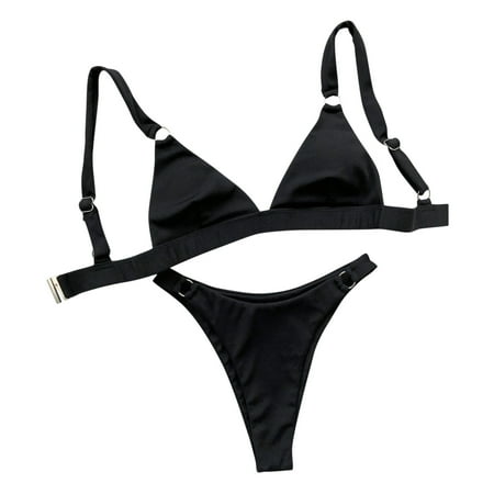 

VKEKIEO Two-Piece Sets Swimsuit Sport Bra Style Soft Cup Black L